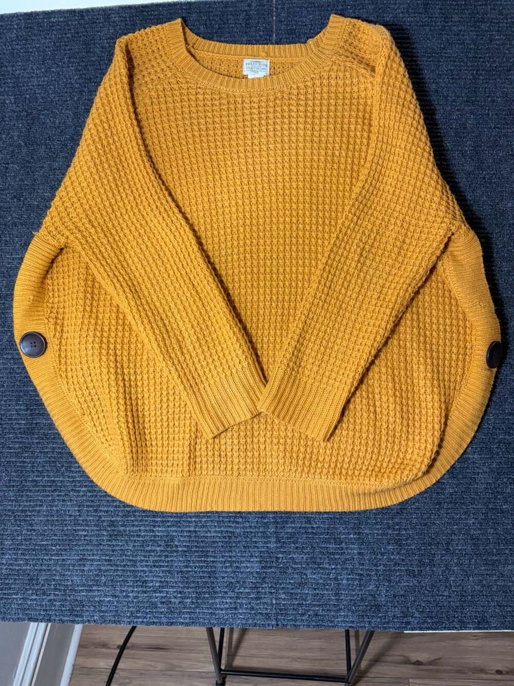 Telluride Clothing Company Golden Mustard Waffle Knit Scoop Hem Sweater with Sid